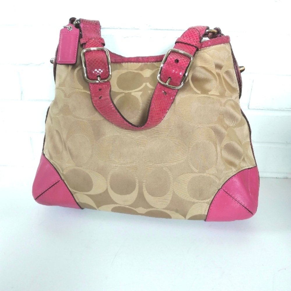 Coach satchel canvas snake leather accents